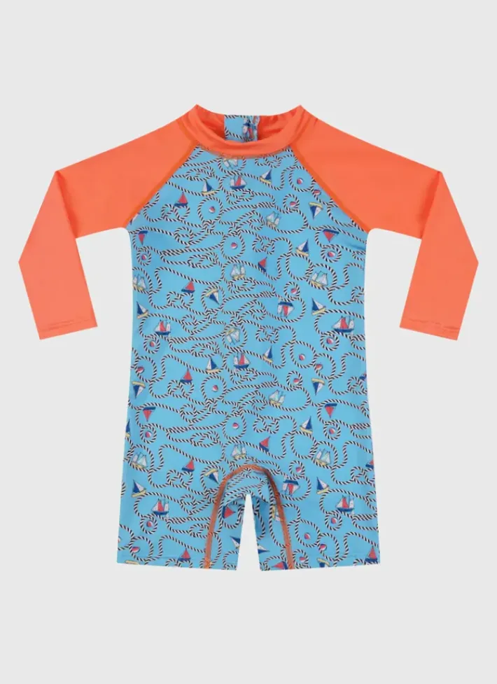Kids/BOY Aqua Blu Long Sleeve Sunsuit