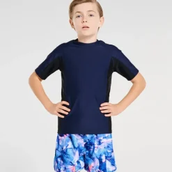 Kids Aqua Blu Building Blocks Short Sleeve Rash Vest