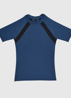 Kids Aqua Blu Building Blocks Short Sleeve Rash Vest