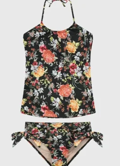 Kids Aqua Blu Halter Neck Tankini Set