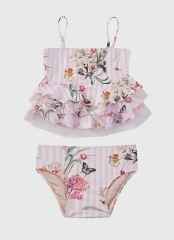 Kids Aqua Blu Tiered Frill Tankini Set