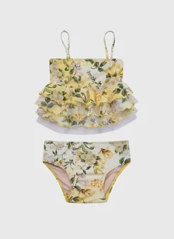 Kids Aqua Blu Tiered Frill Tankini Set