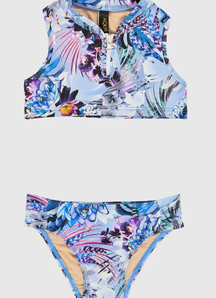 Kids Aqua Blu High Neck Bikini Set