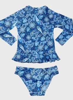 Kids Aqua Blu Long Sleeve Rash Vest Set