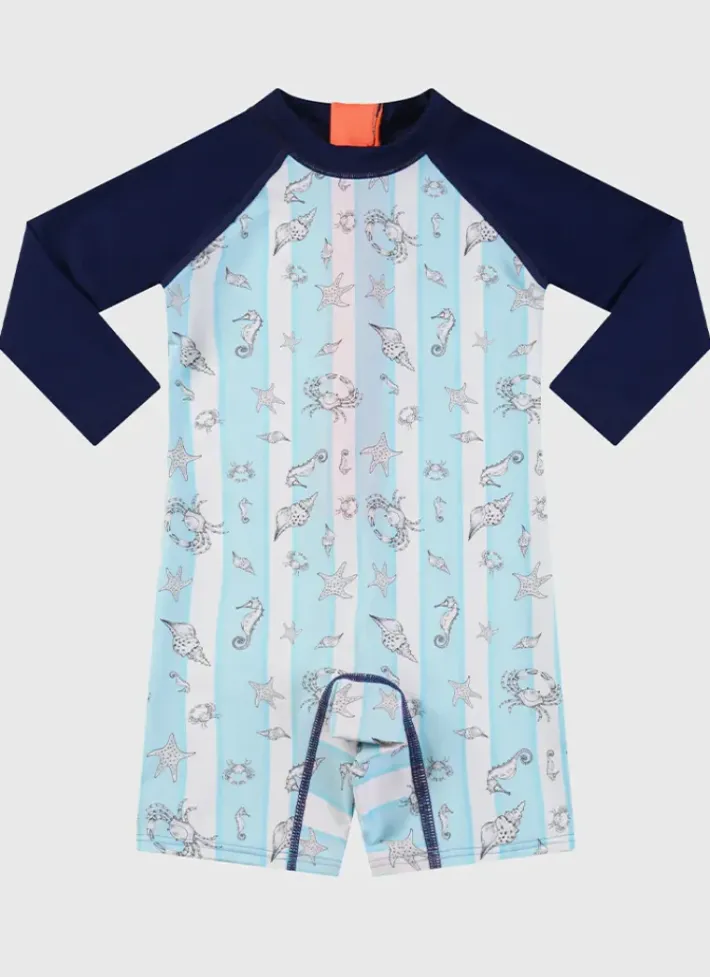 Kids/BOY Aqua Blu Long Sleeve Sunsuit