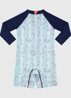 Kids/BOY Aqua Blu Long Sleeve Sunsuit
