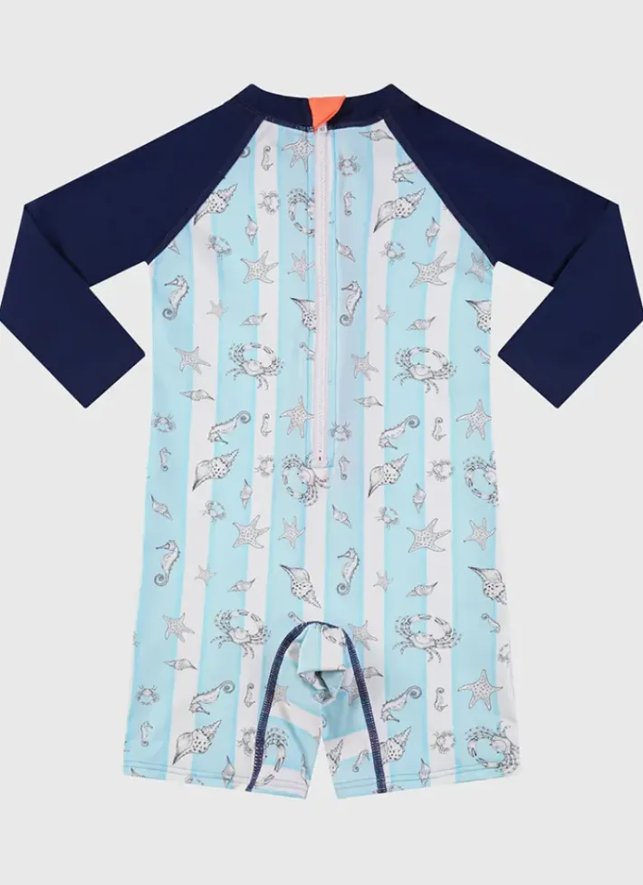 Kids/BOY Aqua Blu Long Sleeve Sunsuit