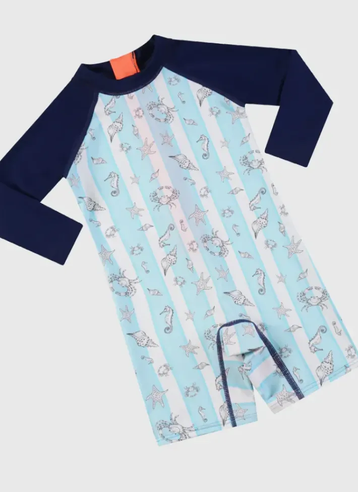 Kids/BOY Aqua Blu Long Sleeve Sunsuit