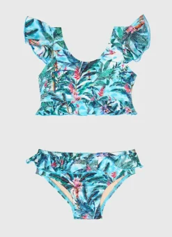 Kids Aqua Blu Frill Bikini Set