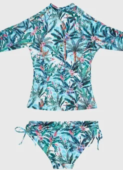 Kids Aqua Blu Long Sleeve Rash Vest Set