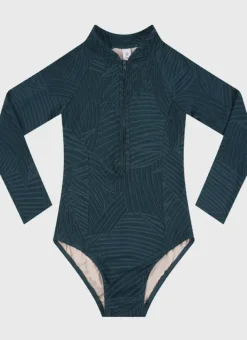 Kids Aqua Blu Stepping Stones Long Sleeve One Piece
