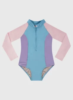 Kids Aqua Blu Stepping Stones Long Sleeve One Piece