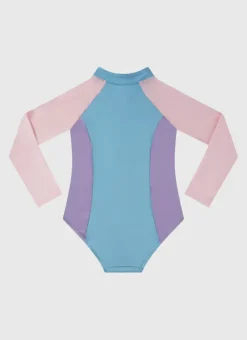 Kids Aqua Blu Stepping Stones Long Sleeve One Piece