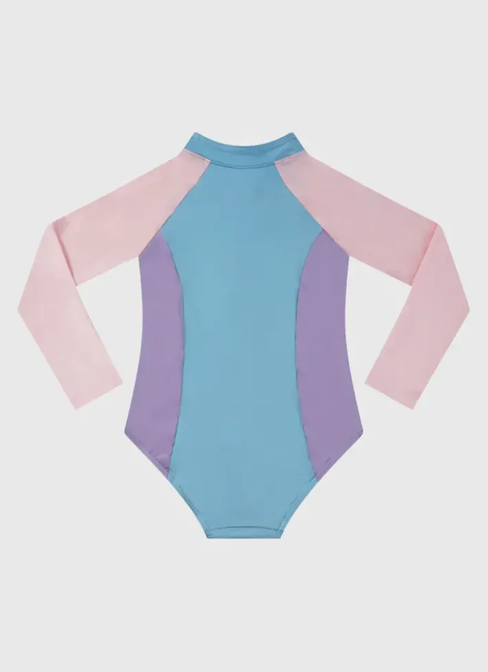 Kids Aqua Blu Stepping Stones Long Sleeve One Piece