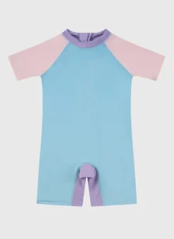 Kids Aqua Blu Stepping Stones Short Sleeve Sunsuit